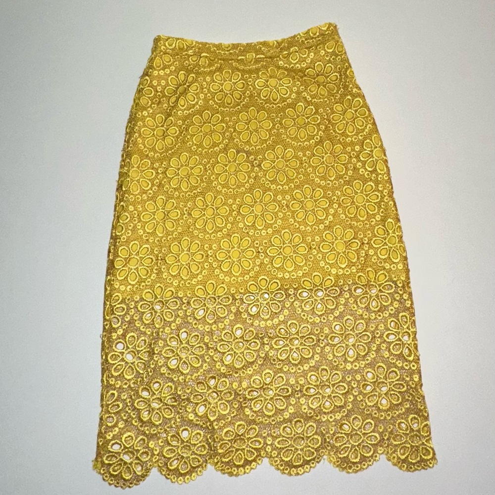 ALEXIS Intermix *Larissa* yellow floral crochet lace embroidered pencil skirt S - Picture 5 of 8